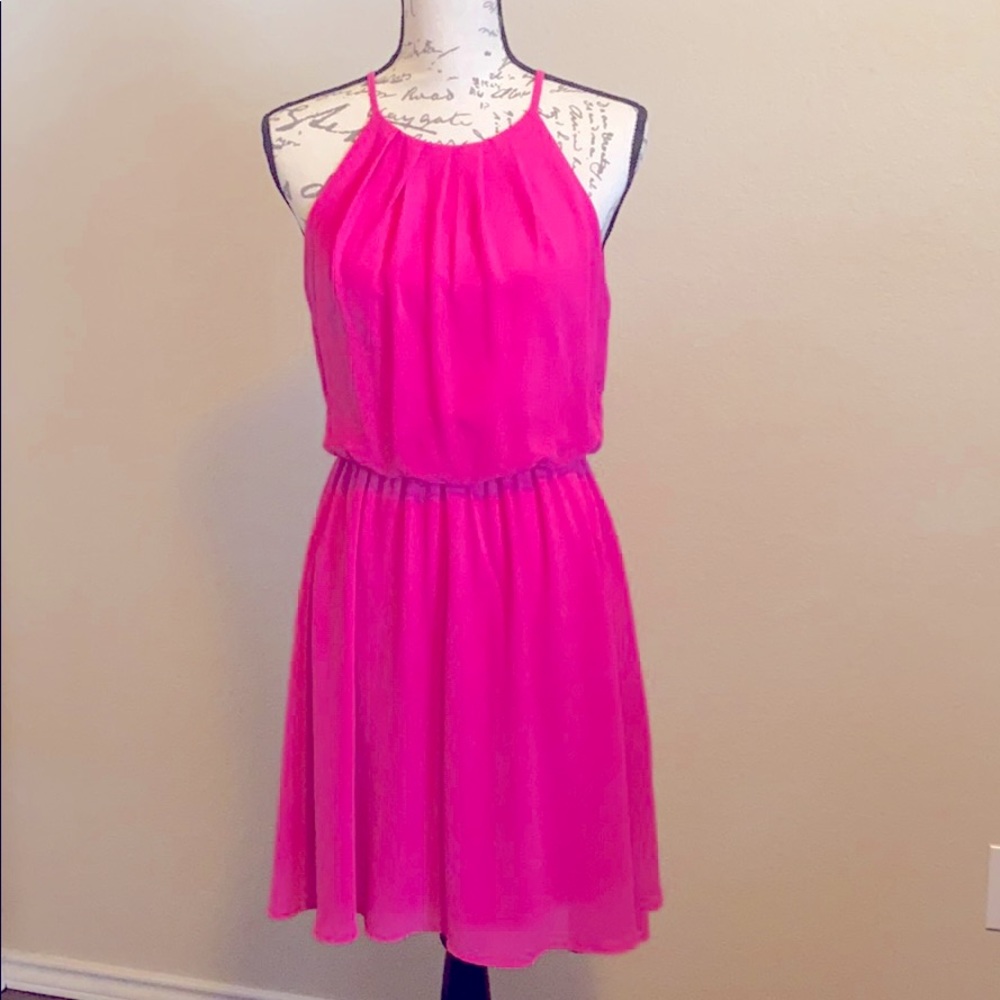 Francesca's Lush Hot Pink Blouson Swing Dress
